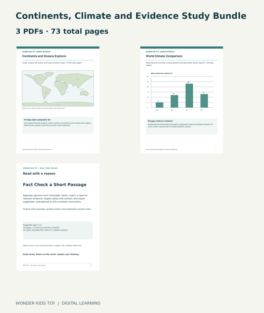 Continents, Climate and Evidence Study Bundle: actual included PDF covers