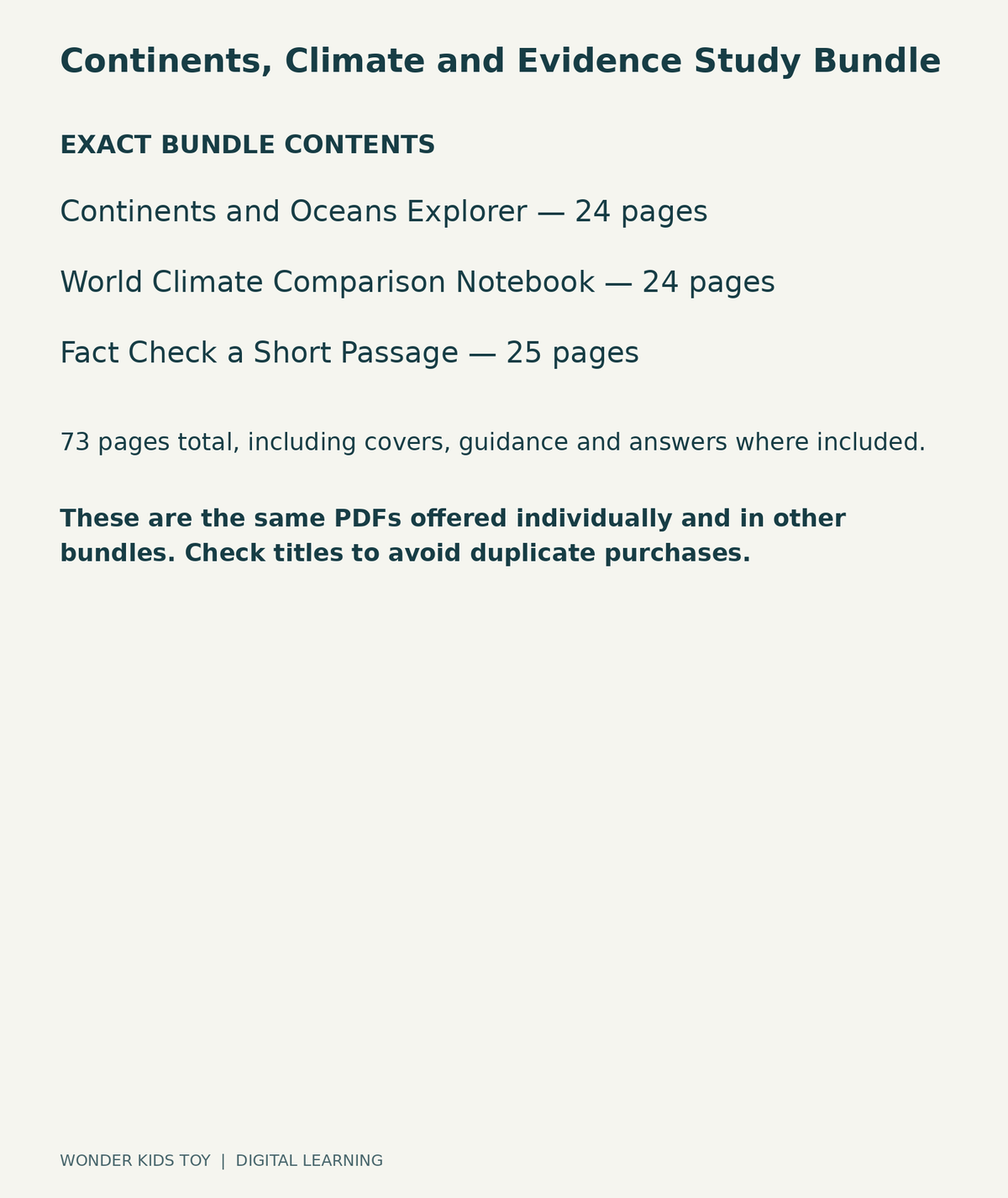 Continents, Climate and Evidence Study Bundle: exact contents, 3 PDFs and 73 total pages