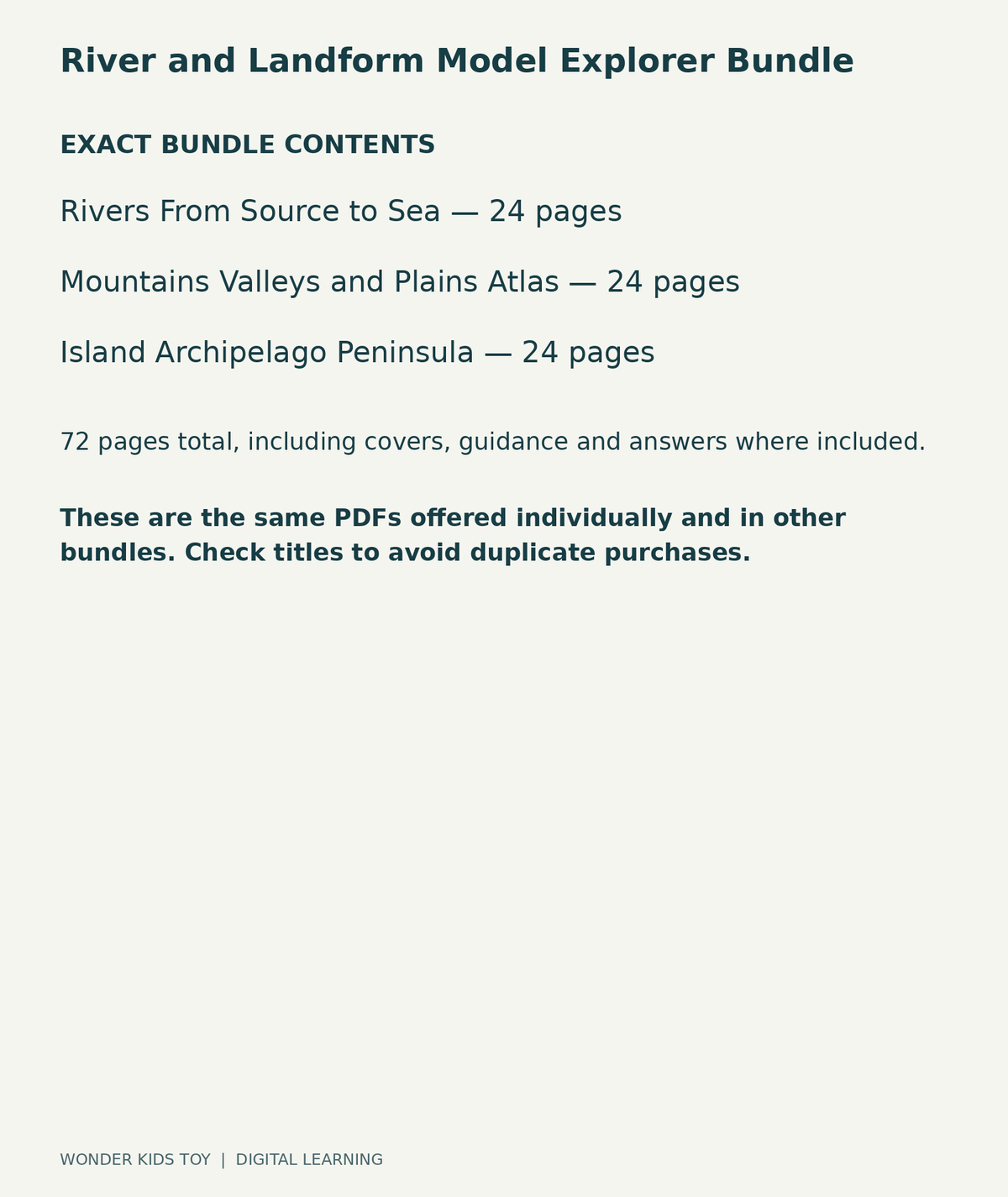River and Landform Model Explorer Bundle: exact contents, 3 PDFs and 72 total pages