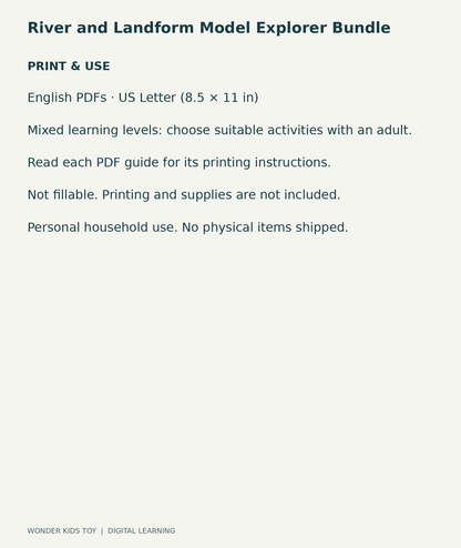 River and Landform Model Explorer Bundle: US Letter digital PDF print and household-use information
