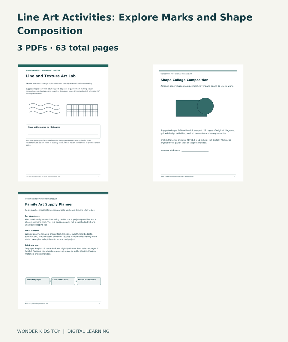 Line Art Activities: Explore Marks and Shape Composition: actual included PDF covers