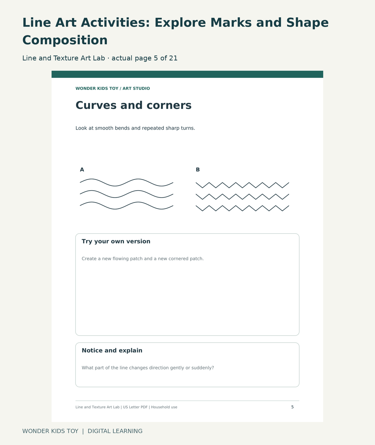 Line Art Activities: Explore Marks and Shape Composition: Line and Texture Art Lab actual included page 5