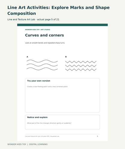 Line Art Activities: Explore Marks and Shape Composition: Line and Texture Art Lab actual included page 5