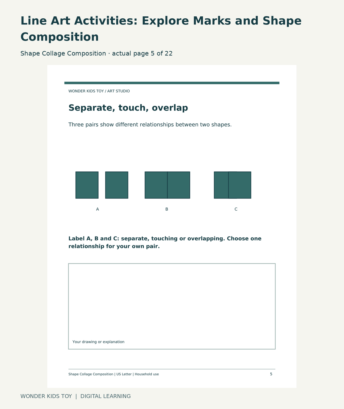 Line Art Activities: Explore Marks and Shape Composition: Shape Collage Composition actual included page 5
