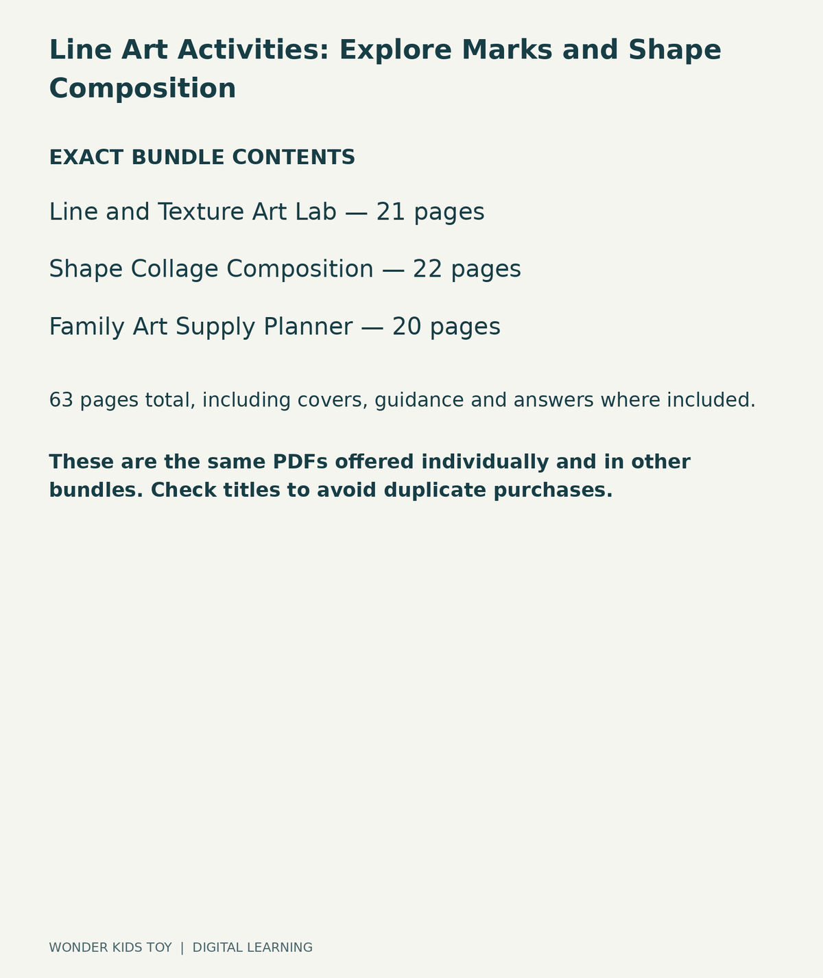Line Art Activities: Explore Marks and Shape Composition: exact contents, 3 PDFs and 63 total pages