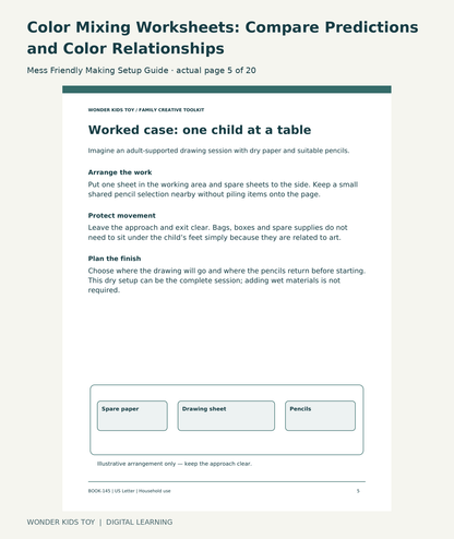Color Mixing Worksheets: Compare Predictions and Color Relationships: Mess Friendly Making Setup Guide actual included page 5
