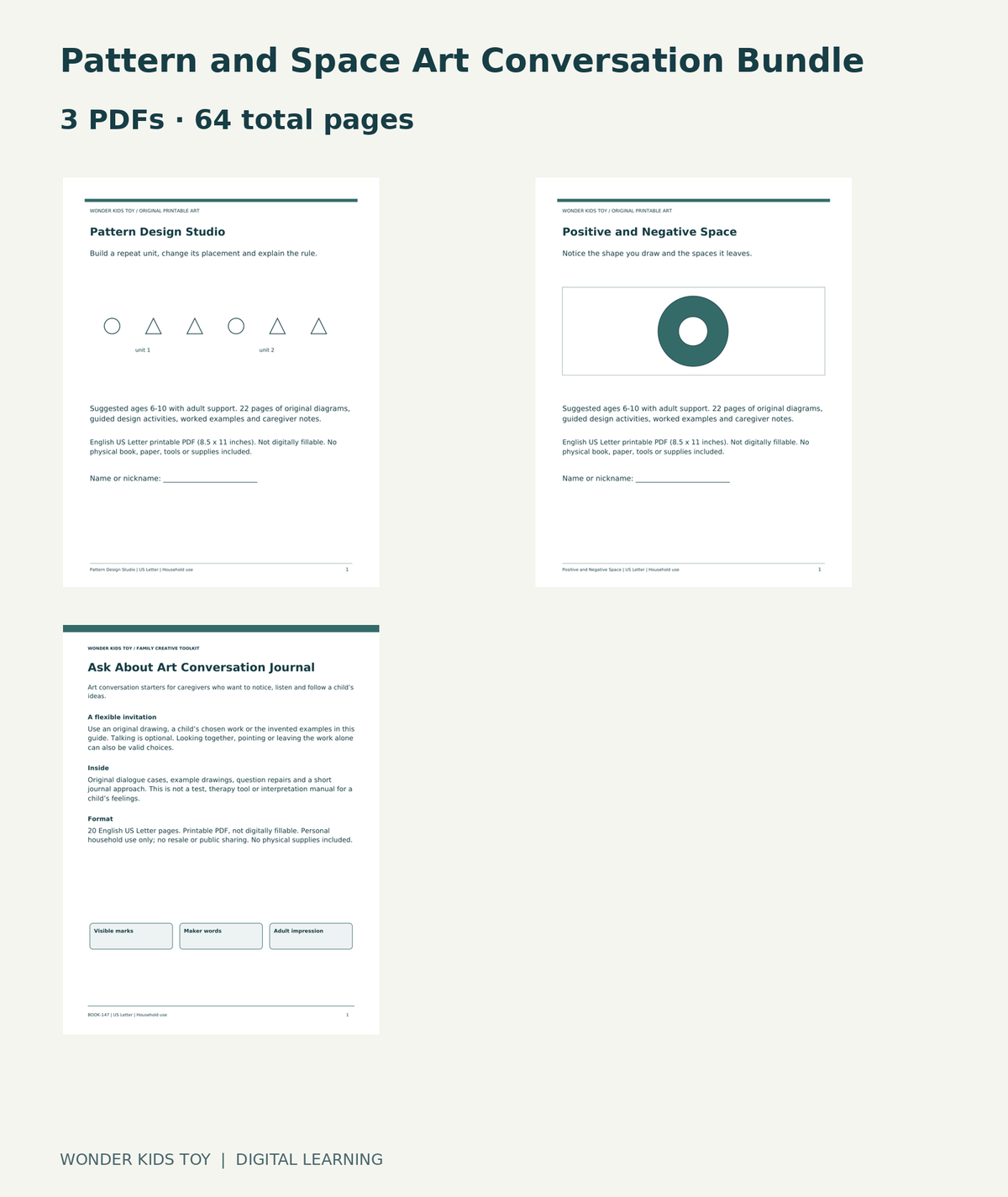 Pattern and Space Art Conversation Bundle: actual included PDF covers