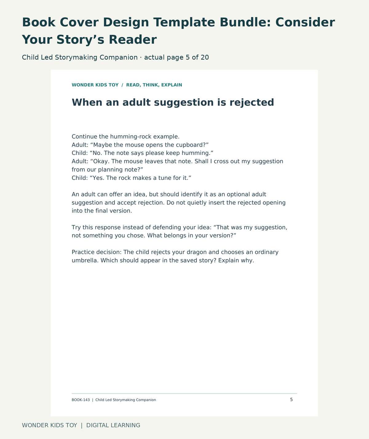 Book Cover Design Template Bundle: Consider Your Story’s Reader: Child Led Storymaking Companion actual included page 5