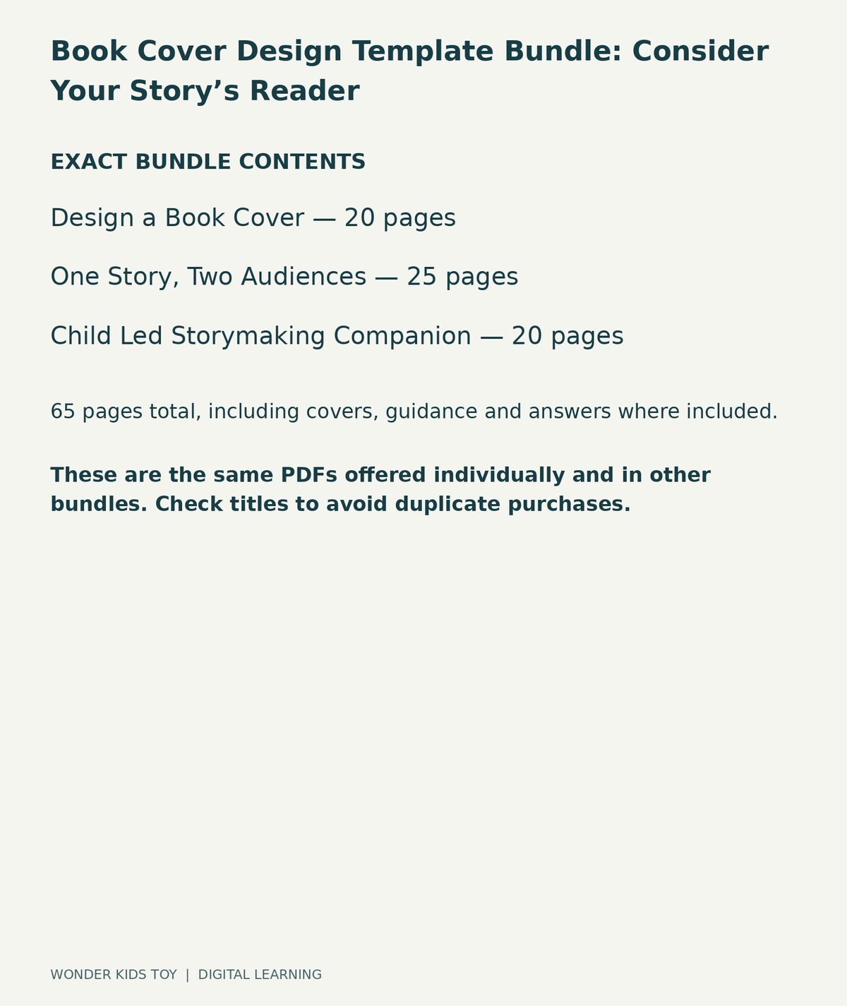 Book Cover Design Template Bundle: Consider Your Story’s Reader: exact contents, 3 PDFs and 65 total pages