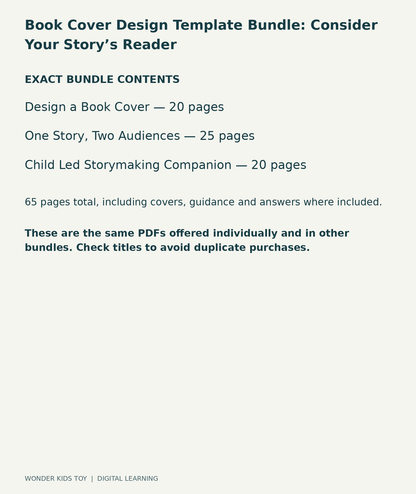 Book Cover Design Template Bundle: Consider Your Story’s Reader: exact contents, 3 PDFs and 65 total pages