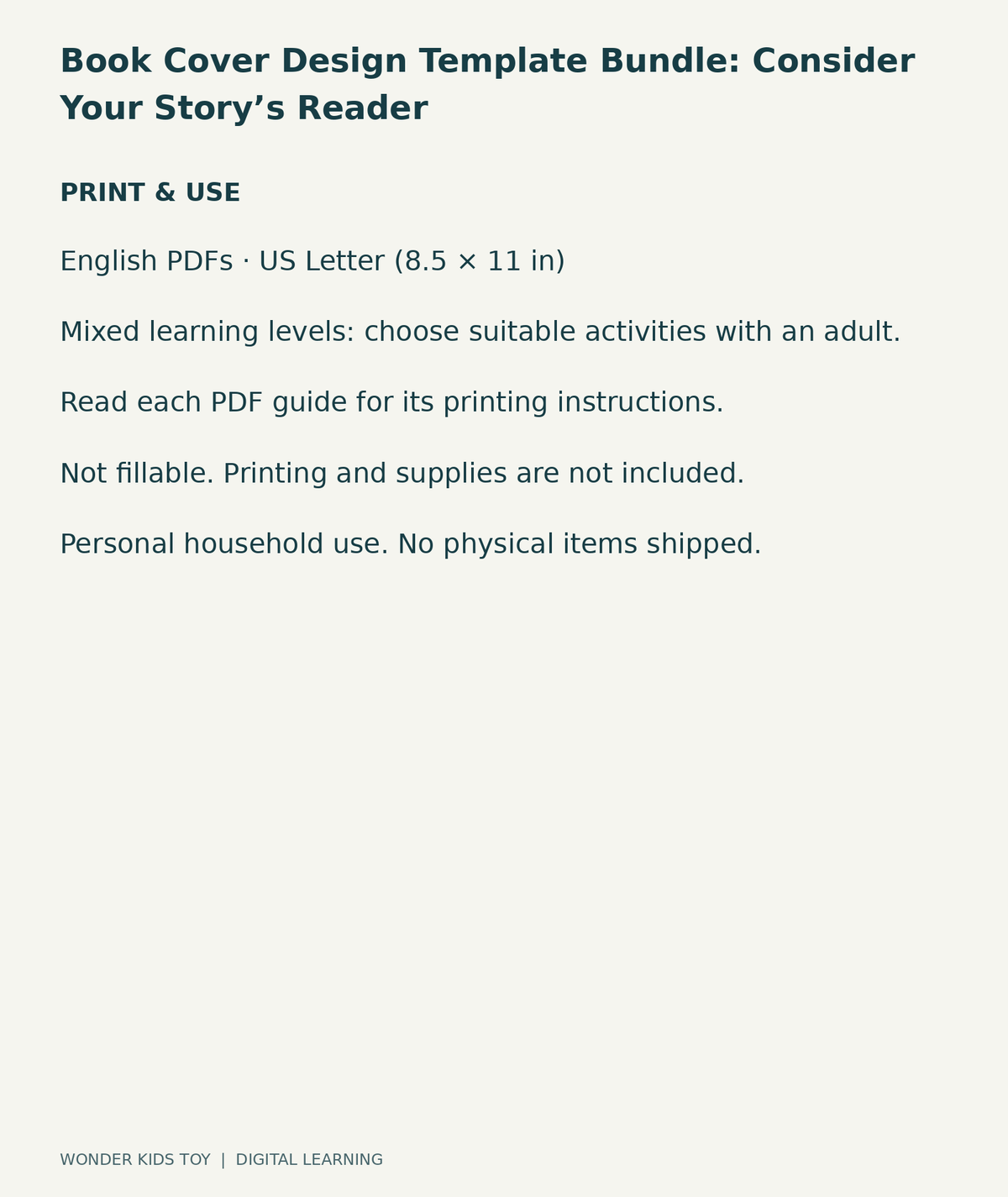 Book Cover Design Template Bundle: Consider Your Story’s Reader: US Letter digital PDF print and household-use information