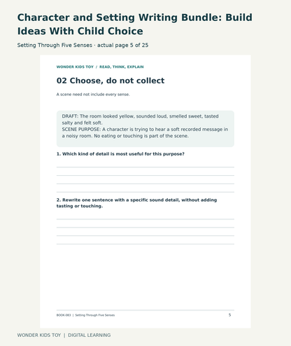 Character and Setting Writing Bundle: Build Ideas With Child Choice: Setting Through Five Senses actual included page 5