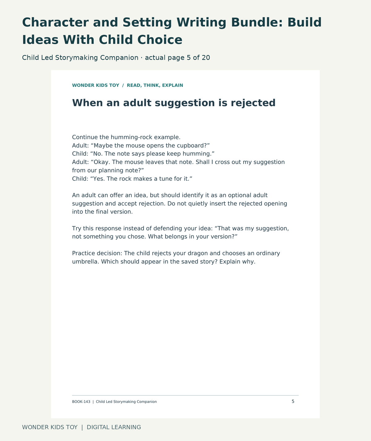 Character and Setting Writing Bundle: Build Ideas With Child Choice: Child Led Storymaking Companion actual included page 5