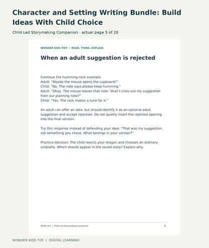 Character and Setting Writing Bundle: Build Ideas With Child Choice: Child Led Storymaking Companion actual included page 5