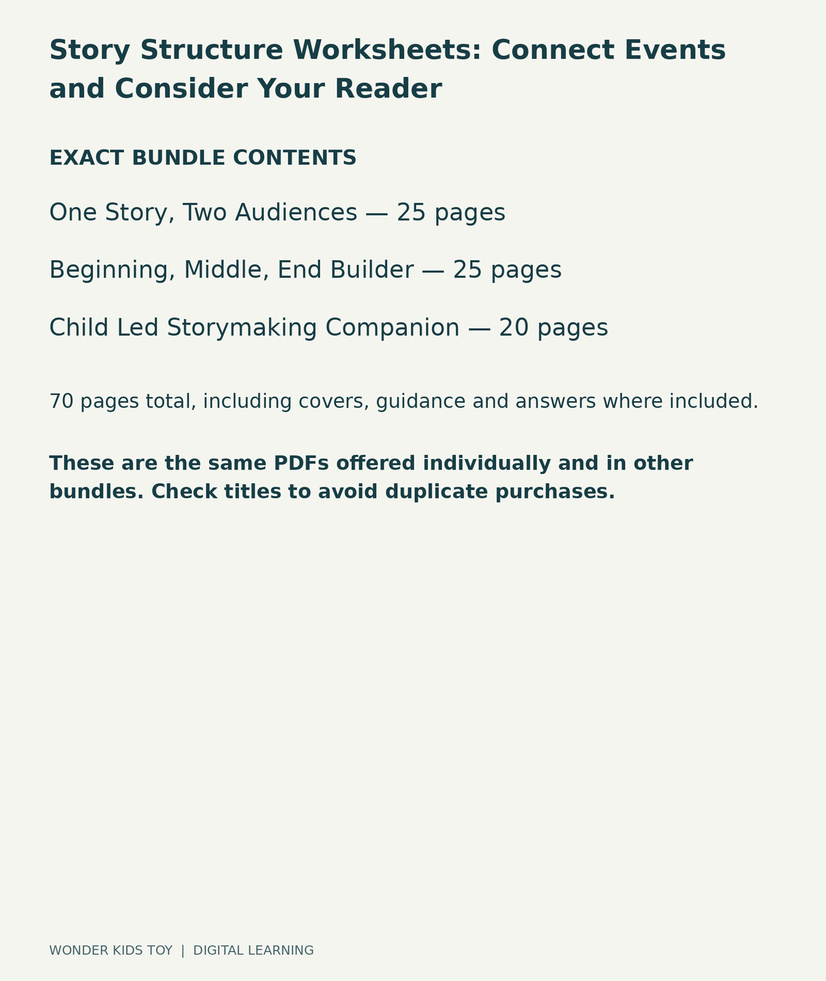 Story Structure Worksheets: Connect Events and Consider Your Reader: exact contents, 3 PDFs and 70 total pages