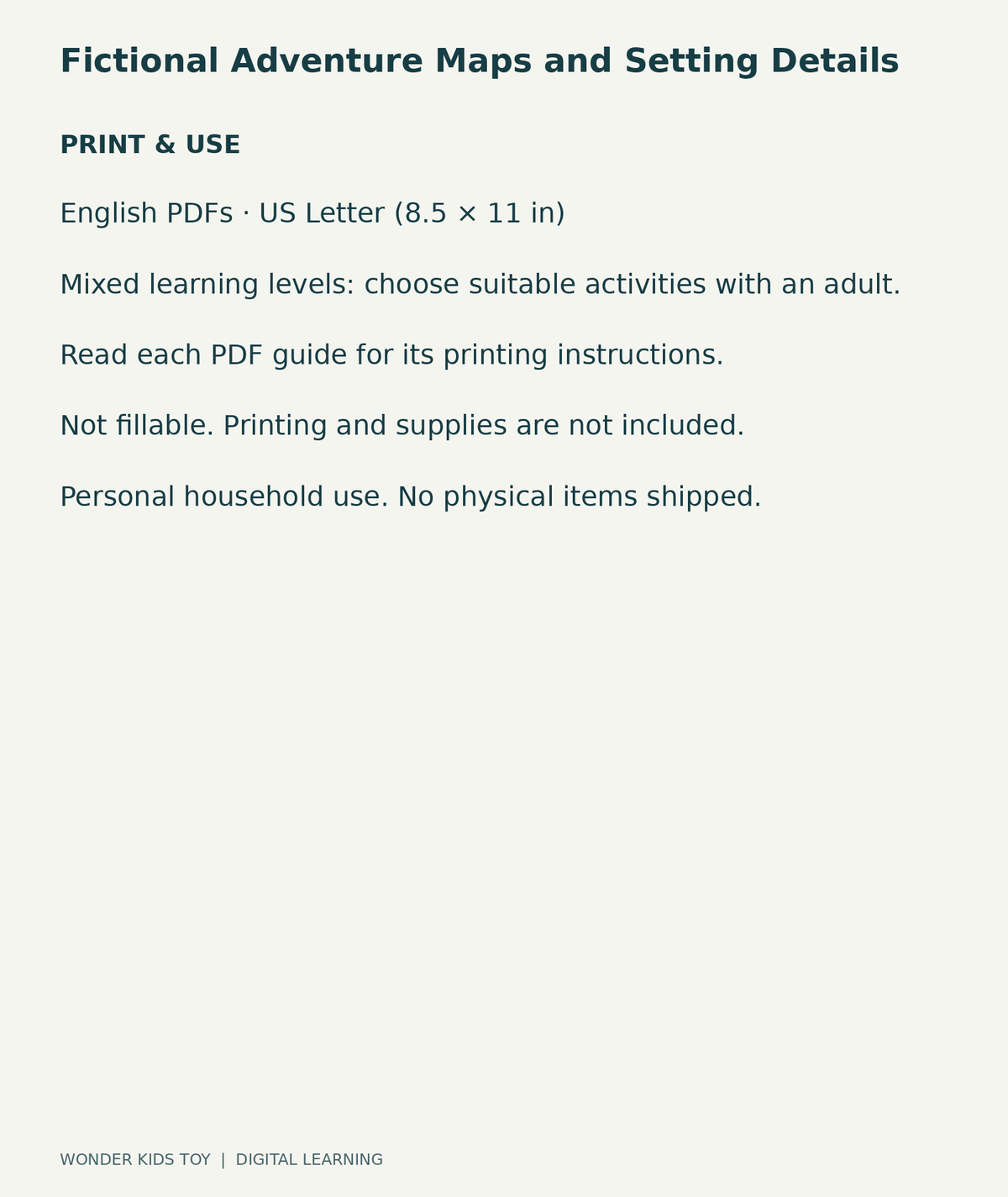 Fictional Adventure Maps and Setting Details: US Letter digital PDF print and household-use information