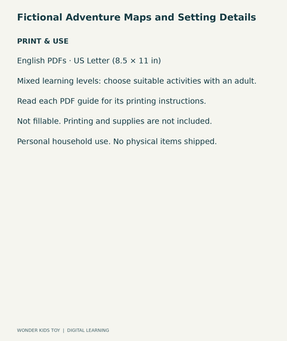 Fictional Adventure Maps and Setting Details: US Letter digital PDF print and household-use information