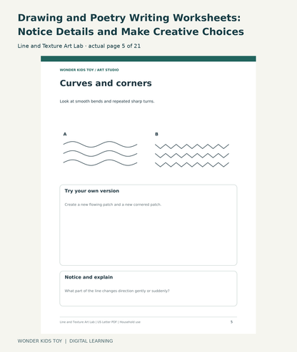 Drawing and Poetry Writing Worksheets: Notice Details and Make Creative Choices: Line and Texture Art Lab actual included page 5