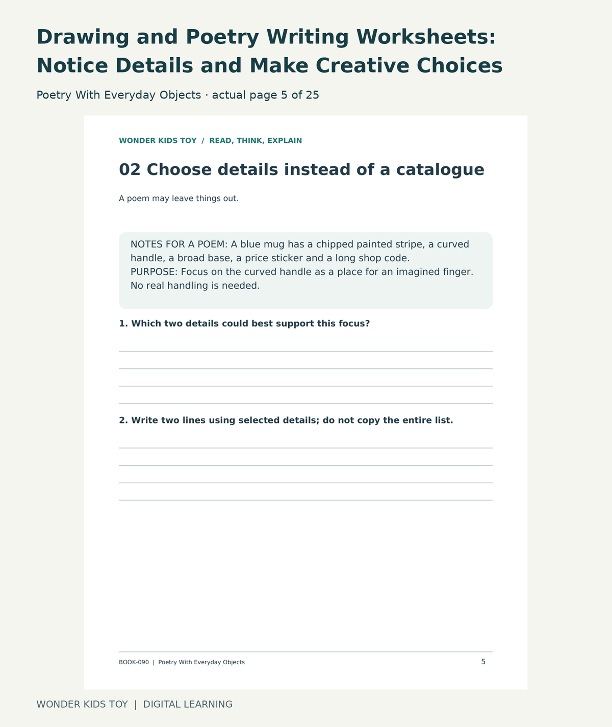 Drawing and Poetry Writing Worksheets: Notice Details and Make Creative Choices: Poetry With Everyday Objects actual included page 5