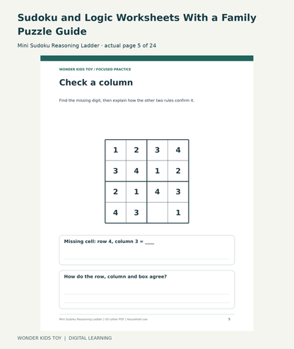 Sudoku and Logic Worksheets With a Family Puzzle Guide: Mini Sudoku Reasoning Ladder actual included page 5