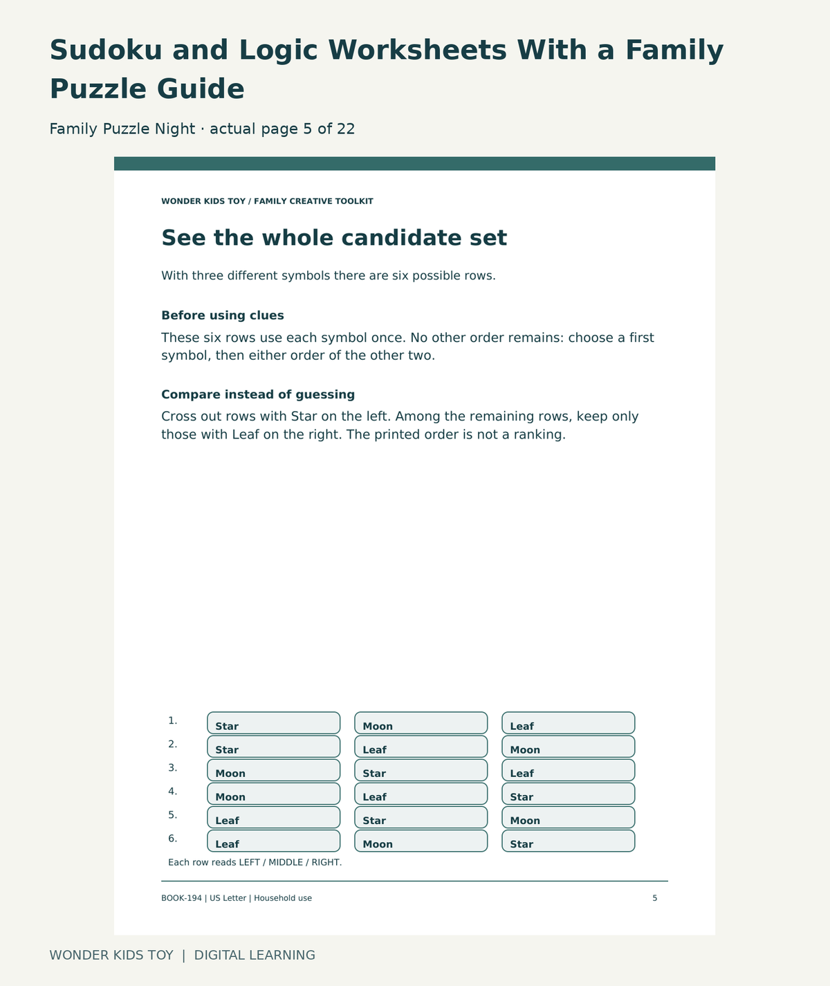 Sudoku and Logic Worksheets With a Family Puzzle Guide: Family Puzzle Night actual included page 5