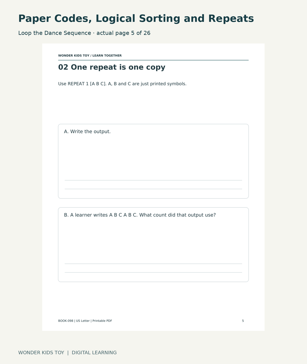 Paper Codes, Logical Sorting and Repeats: Loop the Dance Sequence actual included page 5