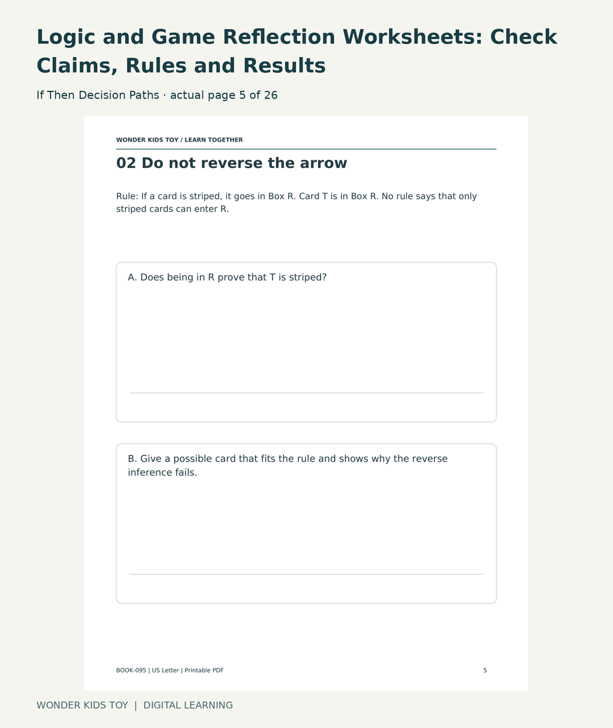 Logic and Game Reflection Worksheets: Check Claims, Rules and Results: If Then Decision Paths actual included page 5