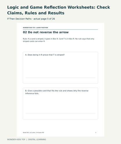 Logic and Game Reflection Worksheets: Check Claims, Rules and Results: If Then Decision Paths actual included page 5