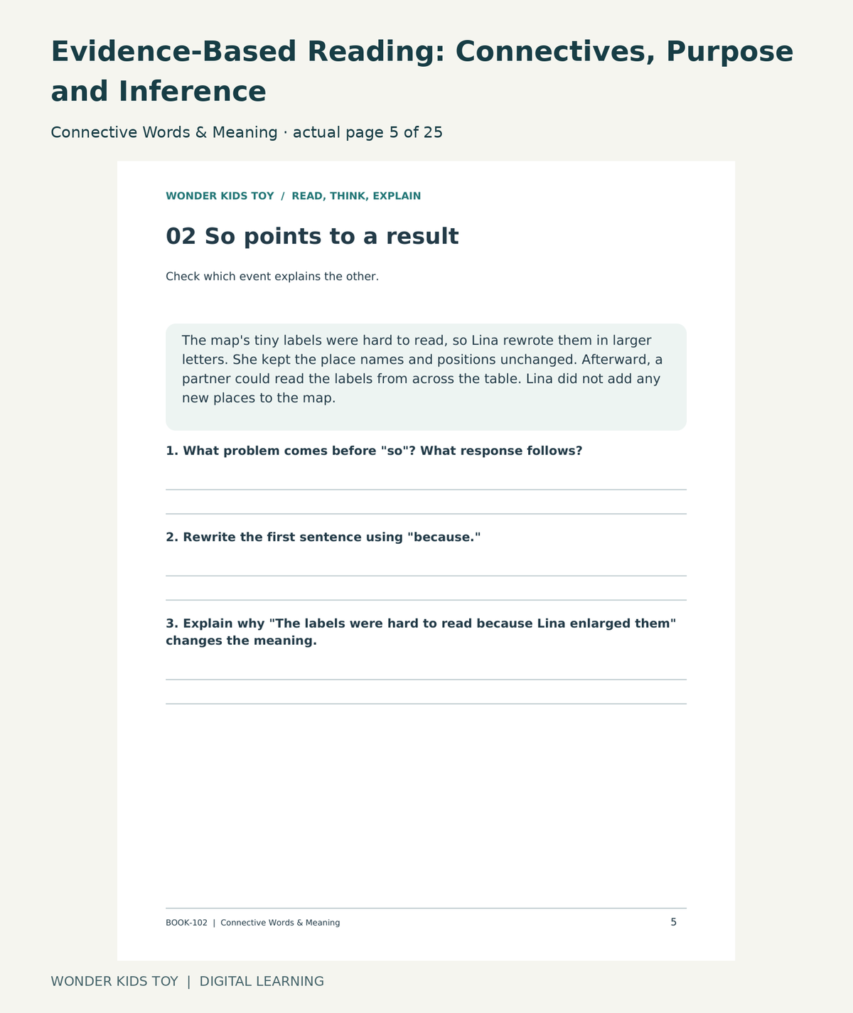 Evidence-Based Reading: Connectives, Purpose and Inference: Connective Words & Meaning actual included page 5