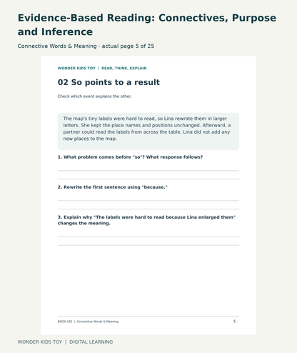 Evidence-Based Reading: Connectives, Purpose and Inference: Connective Words & Meaning actual included page 5