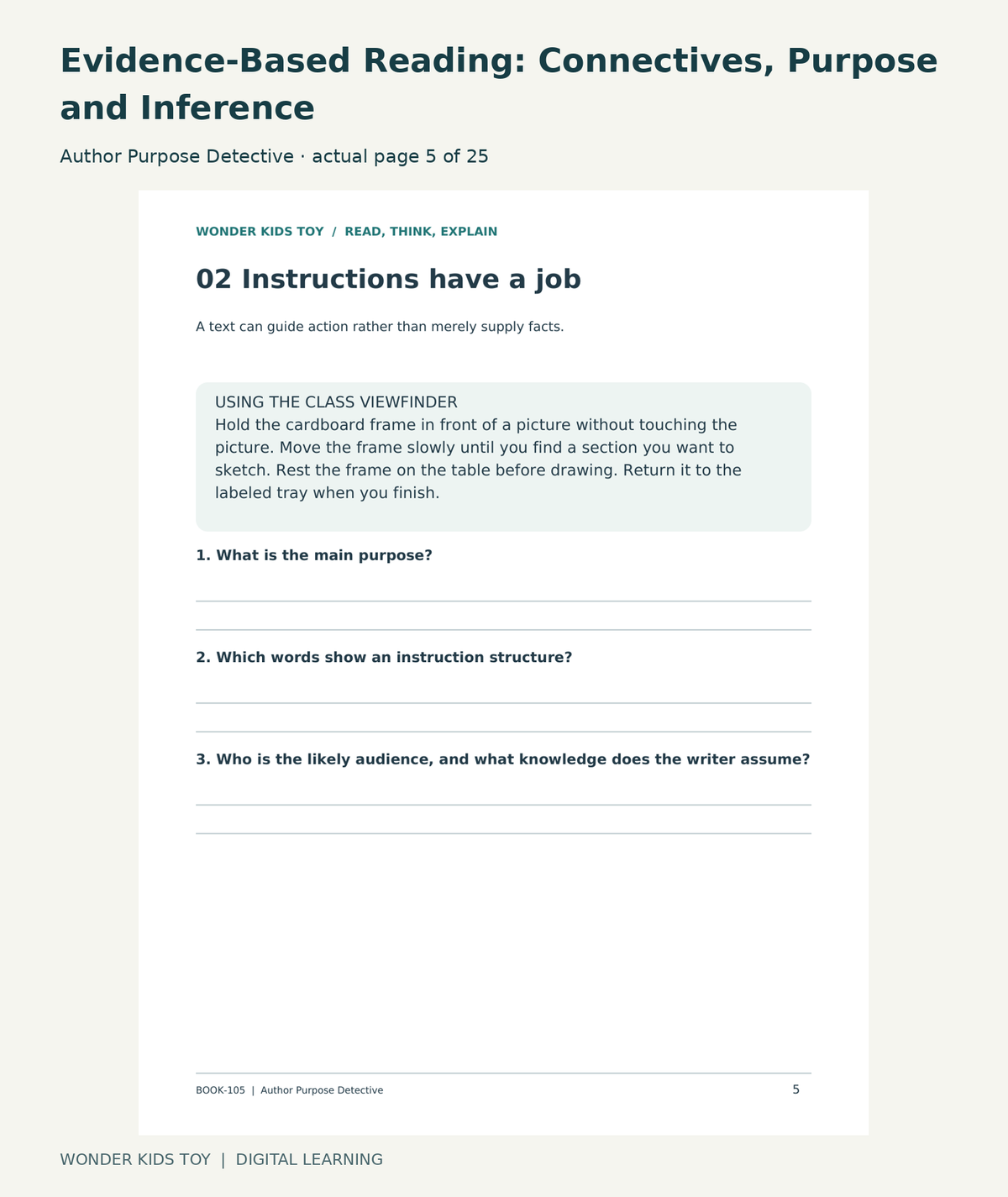 Evidence-Based Reading: Connectives, Purpose and Inference: Author Purpose Detective actual included page 5