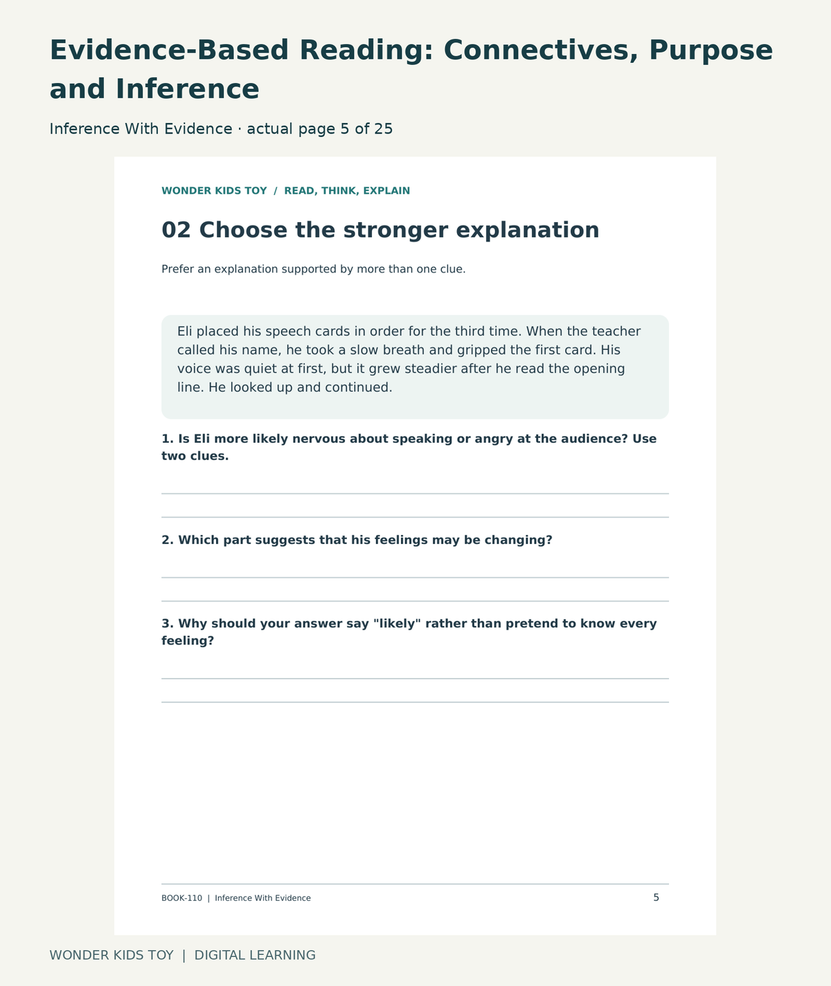 Evidence-Based Reading: Connectives, Purpose and Inference: Inference With Evidence actual included page 5
