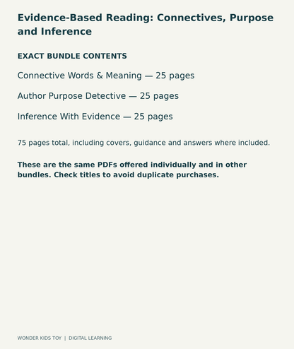 Evidence-Based Reading: Connectives, Purpose and Inference: exact contents, 3 PDFs and 75 total pages