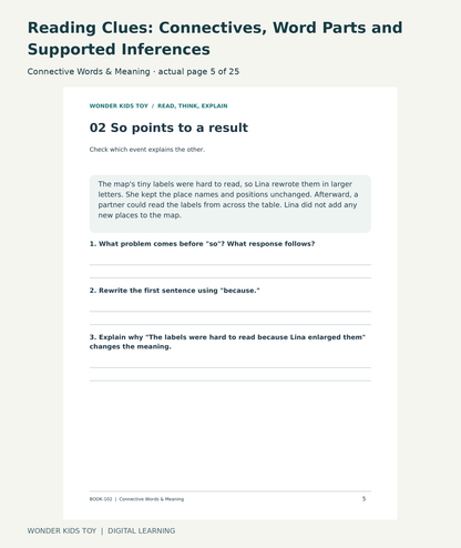 Reading Clues: Connectives, Word Parts and Supported Inferences: Connective Words & Meaning actual included page 5