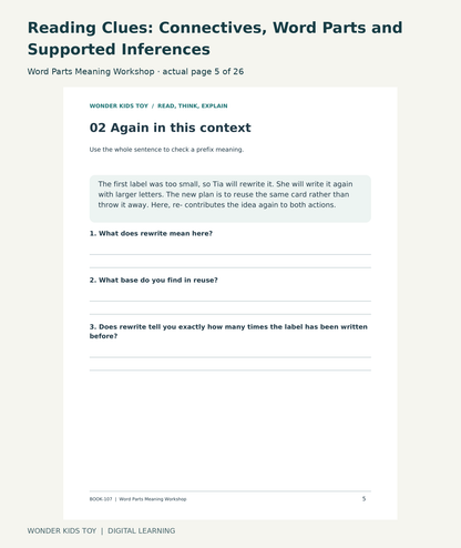 Reading Clues: Connectives, Word Parts and Supported Inferences: Word Parts Meaning Workshop actual included page 5