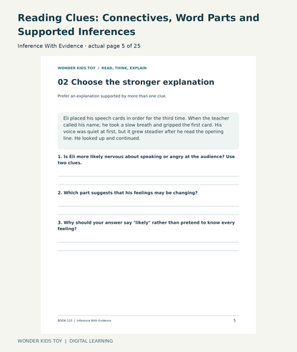 Reading Clues: Connectives, Word Parts and Supported Inferences: Inference With Evidence actual included page 5