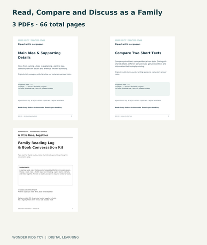 Read, Compare and Discuss as a Family: actual included PDF covers