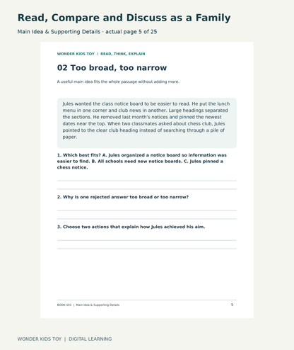 Read, Compare and Discuss as a Family: Main Idea & Supporting Details actual included page 5