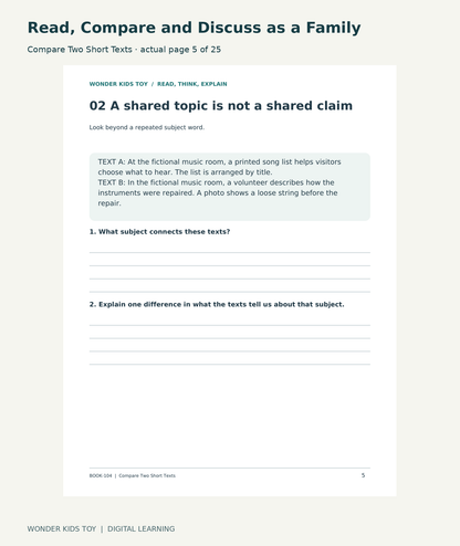 Read, Compare and Discuss as a Family: Compare Two Short Texts actual included page 5