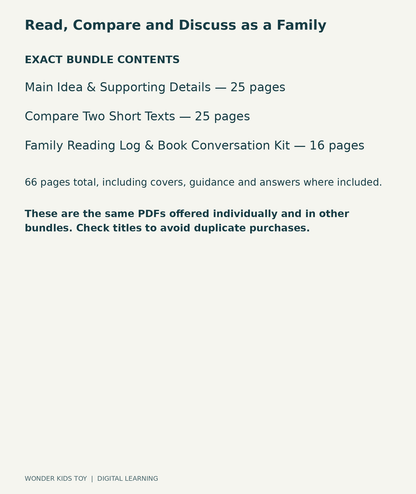 Read, Compare and Discuss as a Family: exact contents, 3 PDFs and 66 total pages