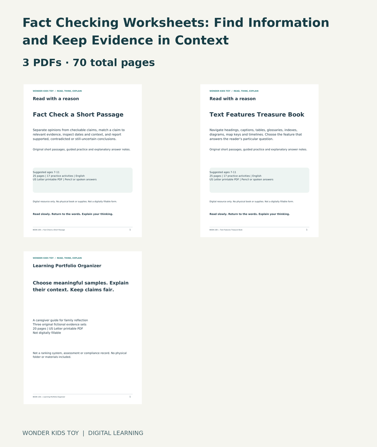 Fact Checking Worksheets: Find Information and Keep Evidence in Context: actual included PDF covers