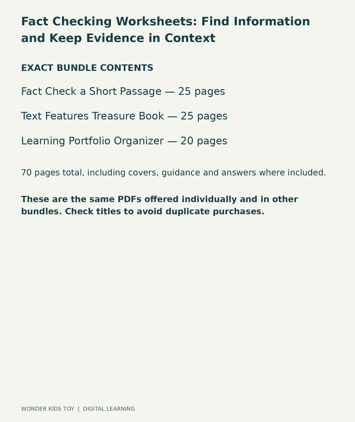 Fact Checking Worksheets: Find Information and Keep Evidence in Context: exact contents, 3 PDFs and 70 total pages