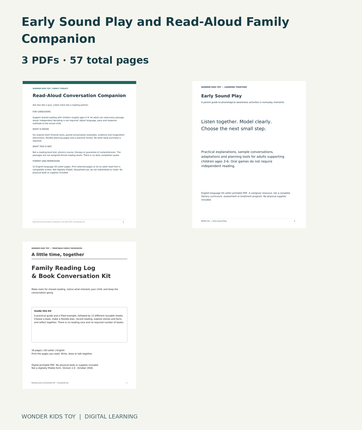 Early Sound Play and Read-Aloud Family Companion: actual included PDF covers