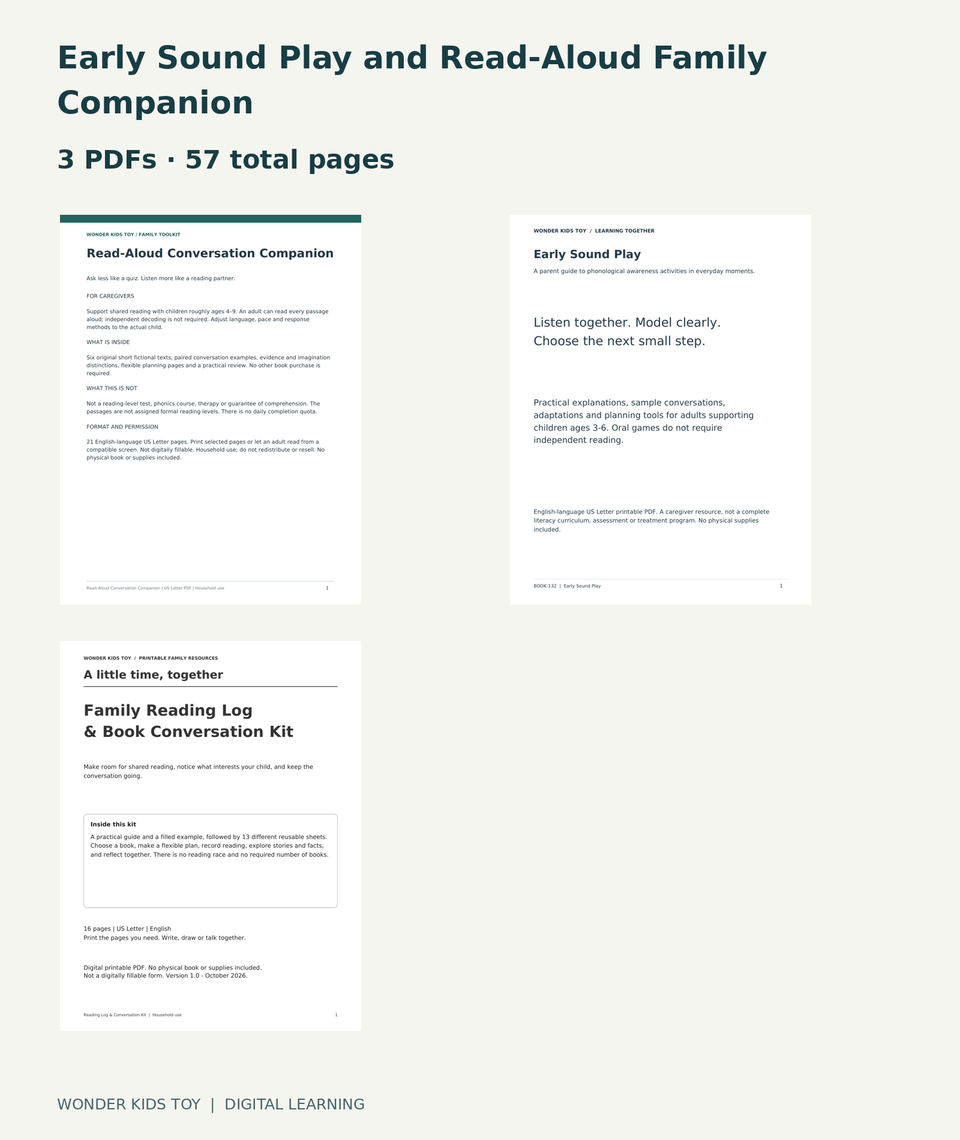 Early Sound Play and Read-Aloud Family Companion: actual included PDF covers