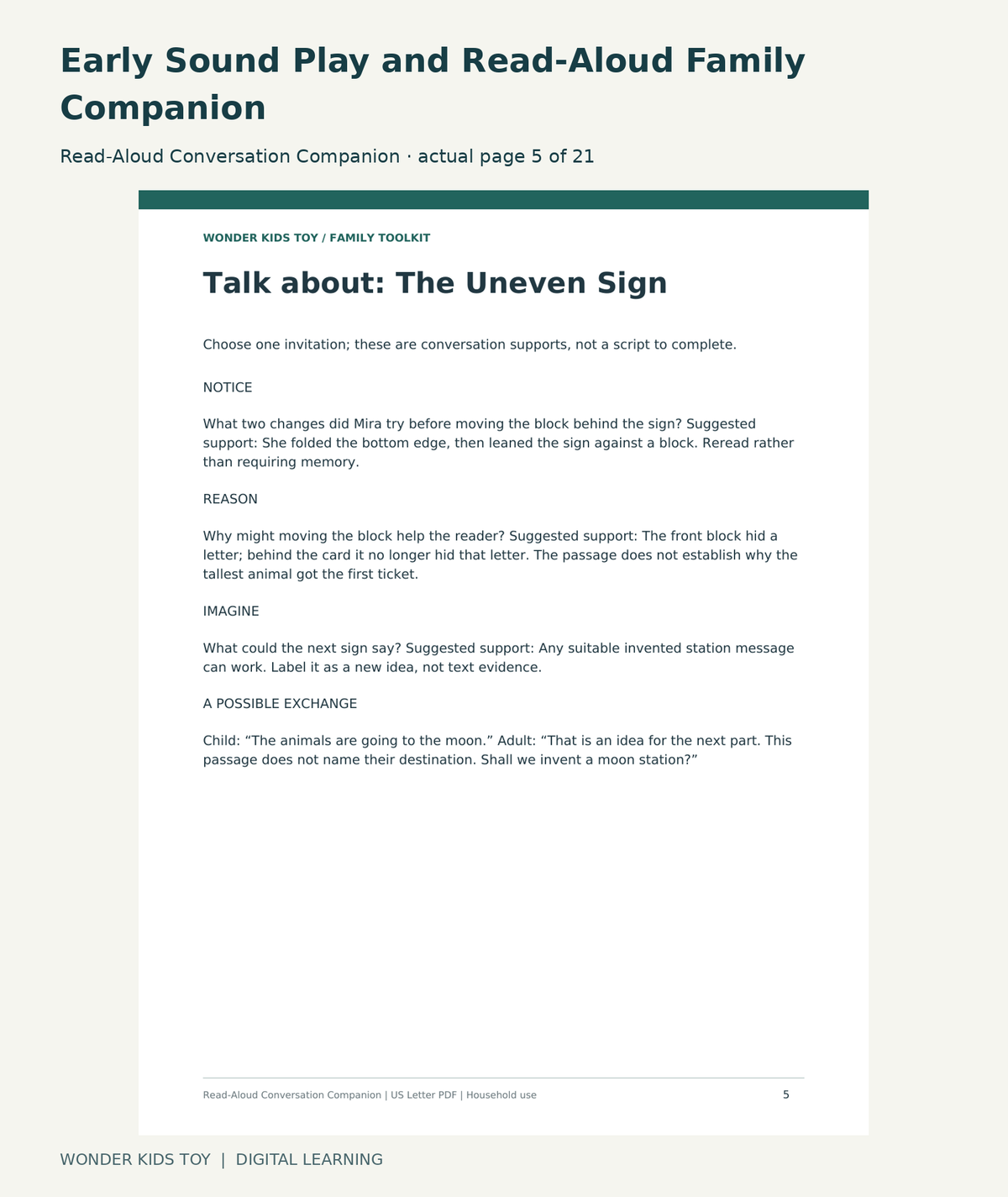Early Sound Play and Read-Aloud Family Companion: Read-Aloud Conversation Companion actual included page 5