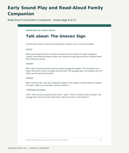 Early Sound Play and Read-Aloud Family Companion: Read-Aloud Conversation Companion actual included page 5