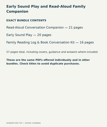 Early Sound Play and Read-Aloud Family Companion: exact contents, 3 PDFs and 57 total pages