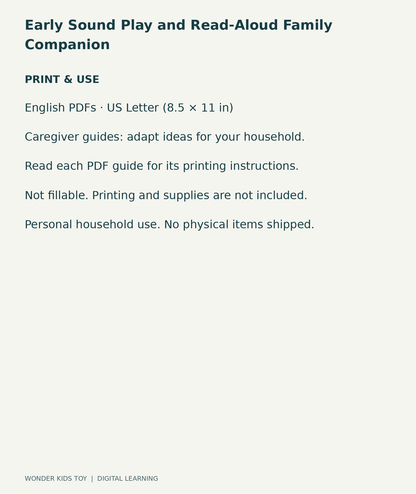 Early Sound Play and Read-Aloud Family Companion: US Letter digital PDF print and household-use information