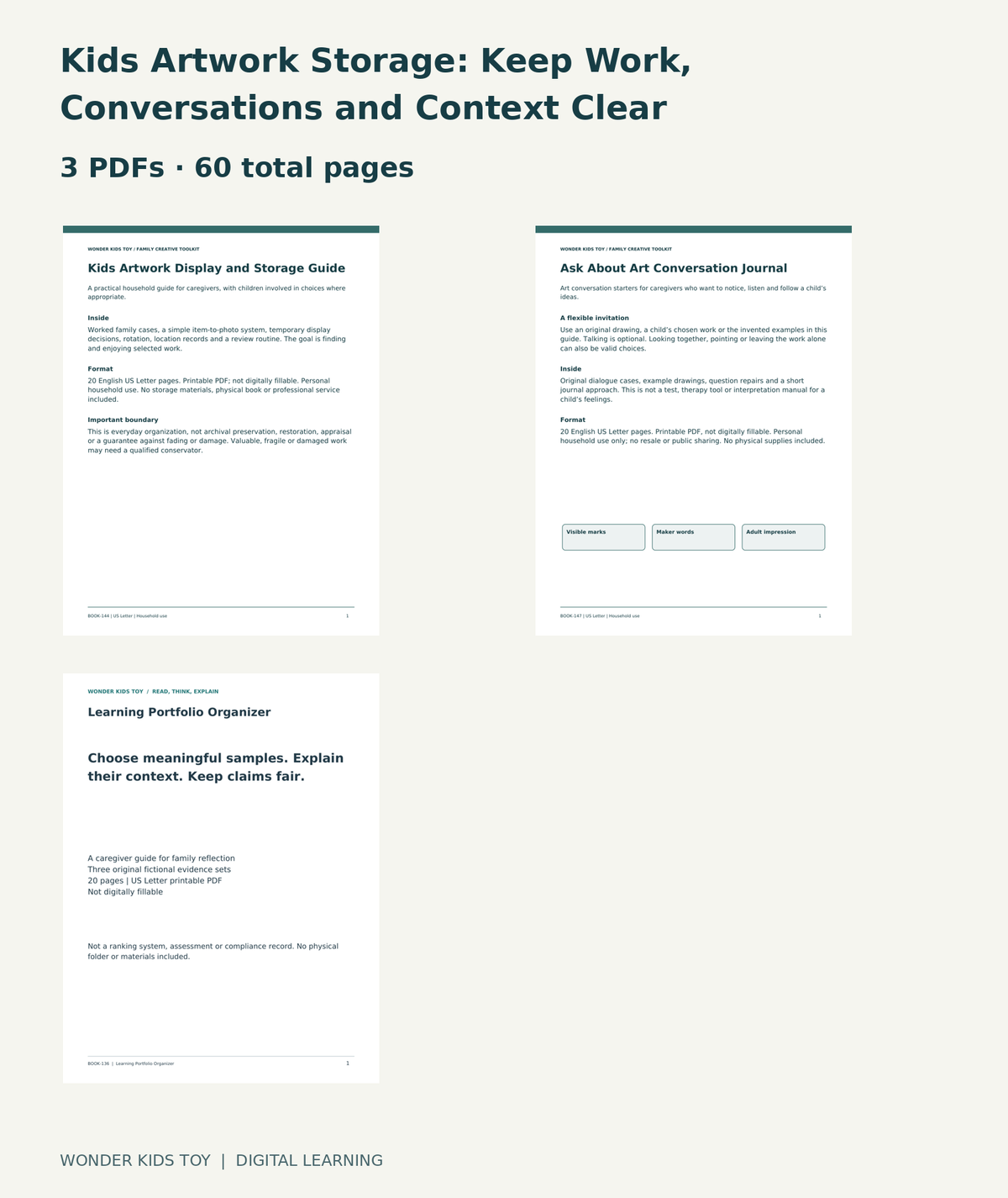 Kids Artwork Storage: Keep Work, Conversations and Context Clear: actual included PDF covers