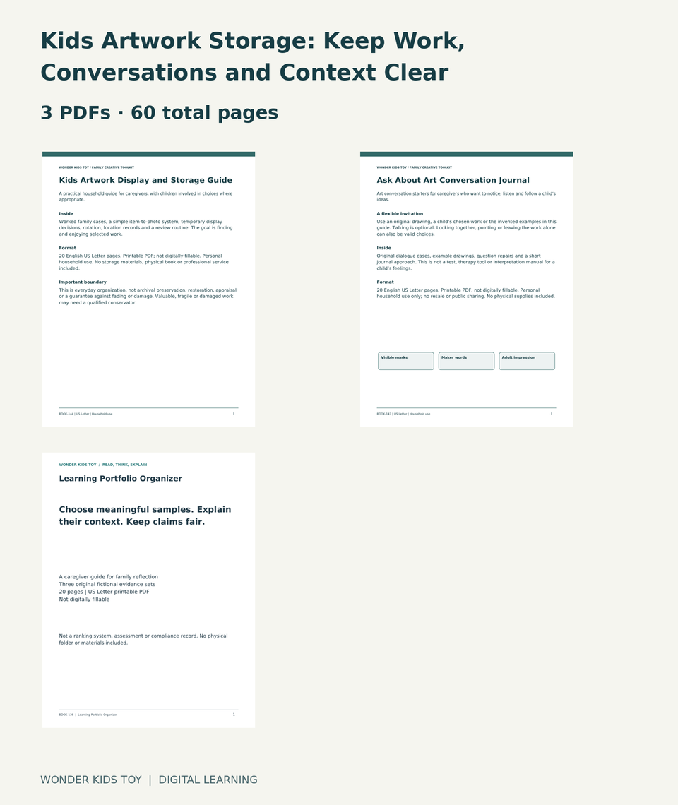 Kids Artwork Storage: Keep Work, Conversations and Context Clear: actual included PDF covers